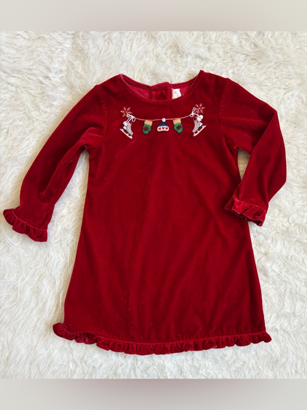 Sophie Rose Vintage Girls Red Velvet Holiday Dress with Festive Embroidery